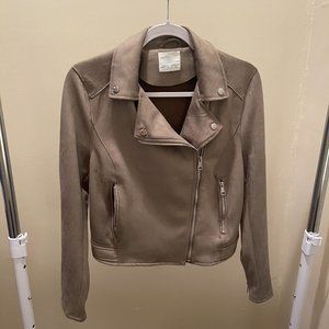 Grey Zipper Motorcycle Jacket